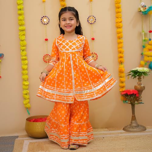 Image of LITTLE GINNIE Girls Kurta Sharara Set | Traditional Ethnic Wear for Kids