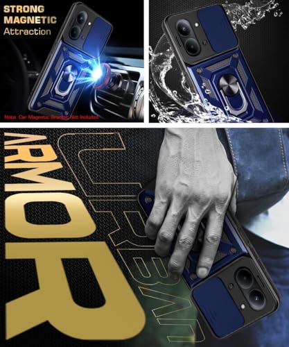 Image of Luxe Back Cover Compatible for Redmi 15C 5G / Poco C85 5G | D10 Tough Armor Case | Sliding Camera Shield | 360 Protection | Kickstand Ring Holder | Military-Grade Bumper Case - Blue