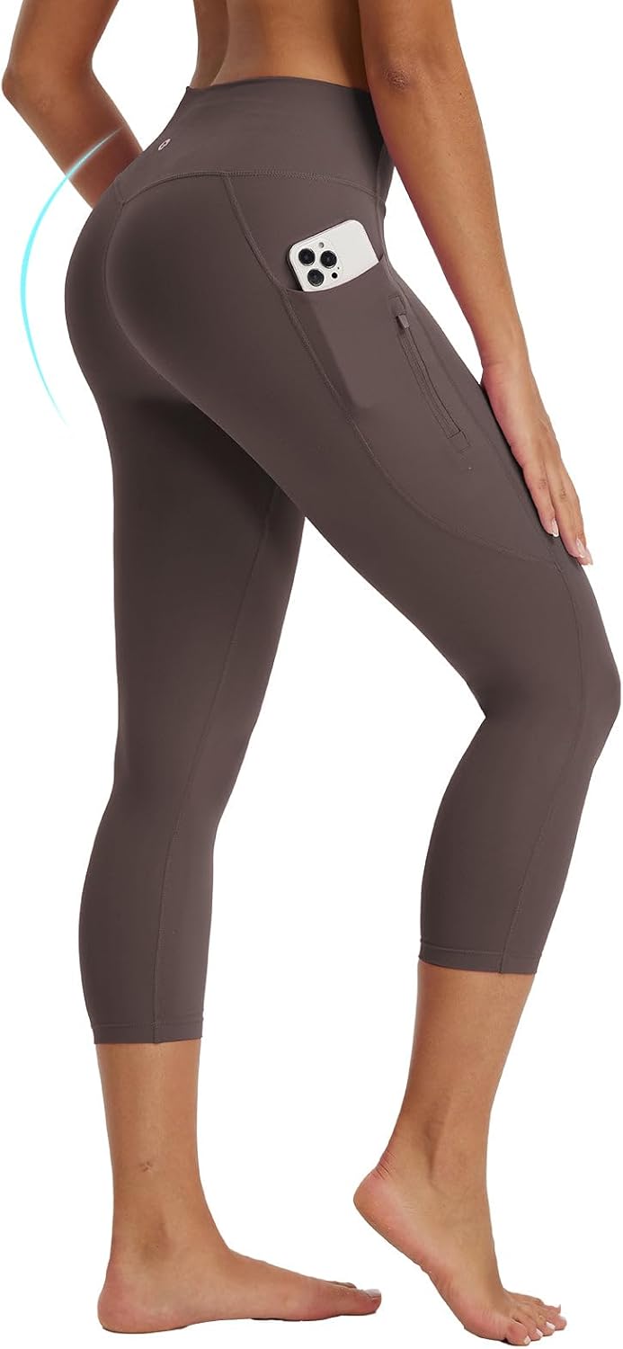 baleaf Women's Capri Leggings with 3 Pockets Tummy Control 21" Inseam Workout Capris Yoga Pants - Image 2
