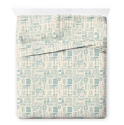 Image of Marvel Fantastic Four Full Size Comforter Set 7 Piece Bedding, Blue | Superhero, Bed in a Bag, Comforter Sheets Shams Pillowcases, Official Product, Soft Microfiber, Machine Washable, Kids Gift