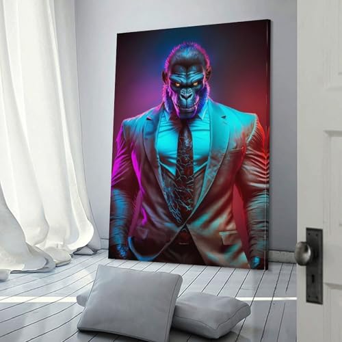 Cadre gorille en costume 30 x 45 cm : transformez l'ambiance de votre salle de bain