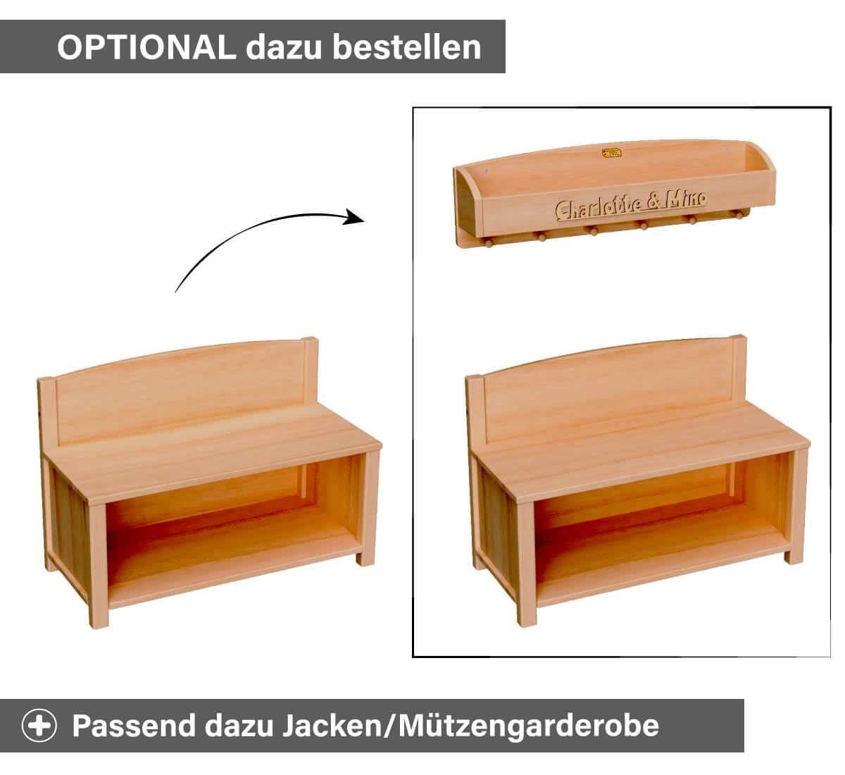 Holzspielzeug Peitz Kinder-Schuhschrank 8053 Massivholz-Garderobe für Kindergarten oder Kinderzimmer