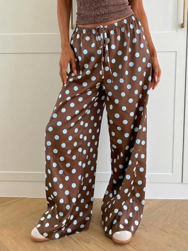 Image of MakeMeChic Women's Summer Satin Silk Pants Casual Flowy Pants Beach Vacation Wide Leg Pants