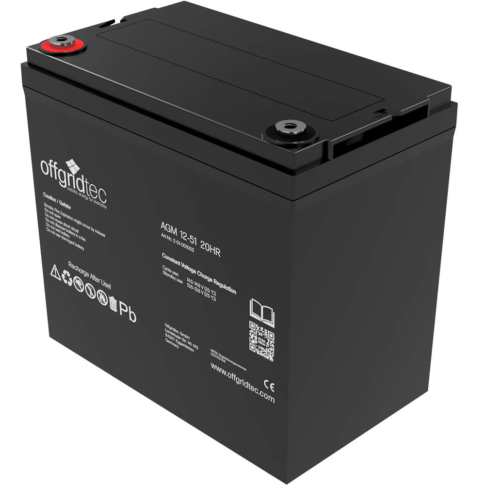 Offgridtec 51Ah 12V AGM Deep-Cycle Battery für USV, Solarsysteme, Wohnmobil und Boot