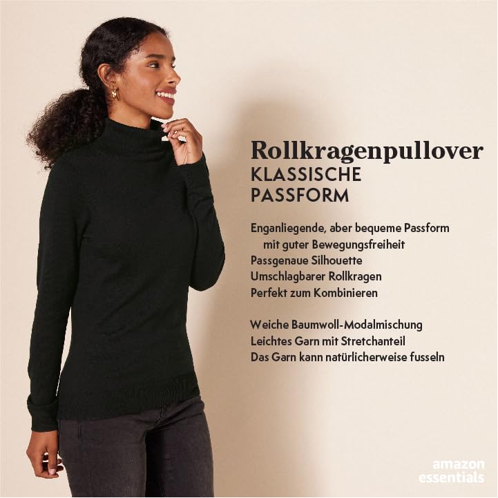 Amazon Essentials Damen Leichter, Langärmeliger Rollkragenpullover, Klassischer Schnitt (Erhältlich In Übergröße), Hellgrau Meliert, M