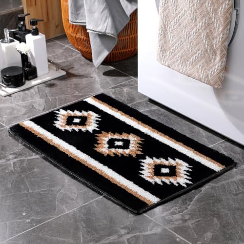 Boho Bathroom Rug Black Bath Mats for Bathroom Western