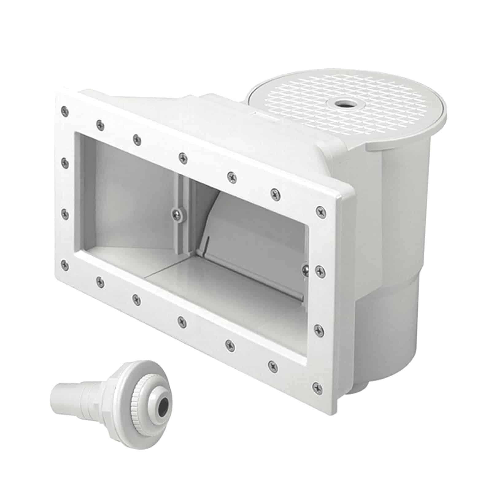 Skimmer da Parete Standard a Bocca Larga per Piscine di Liner. Include Una girante di Ritorno. Colore Bianco