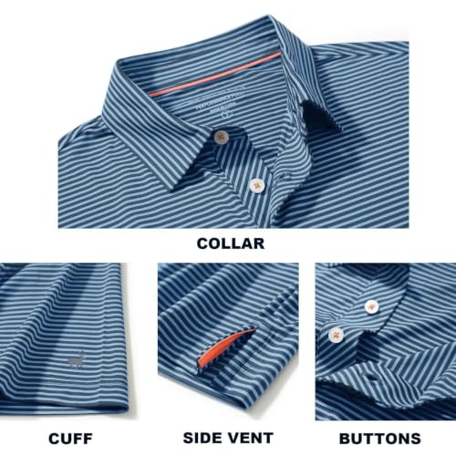 Image of Mens Golf Shirt Moisture Wicking Dry Fit Performance Sport Short Sleeve Striped Golf Polo Shirts for Men