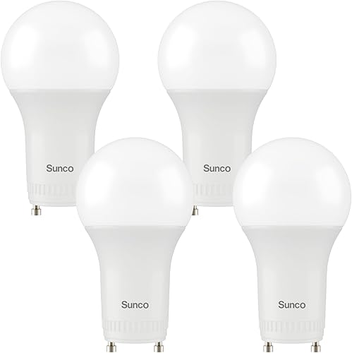 Sunco Lighting Paquete de 4 bombillas LED GU24 de 2 clavijas A19, luz diurna de 5000 K, equivalente a 9 W a 60 W, CFL de repuesto 800 LM, súper