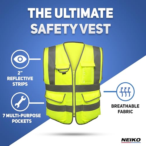 Image of NEIKO High Visibility Safety Vest ANSI Class 2, 7 Pockets
