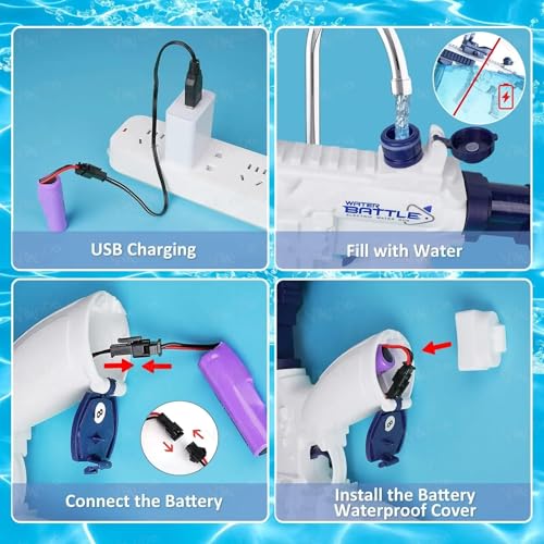 Image of VikriDA Electric Water Gun with Free Extra Rechargeable Battery, Powerful Long Range Shooting Water Guns M416 Super Water Blaster Summer Toys for Pool - Blue