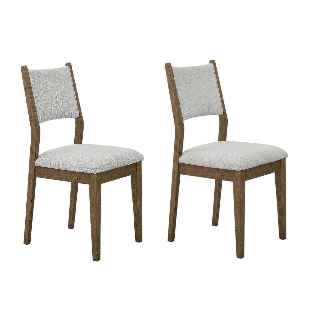 Brown Walnut Oak Dining Chairs Set of 2 with Light Gray Fabric Upholstery by Furnifact – Wood, Foam, Fabric, Brown, Pack of 2