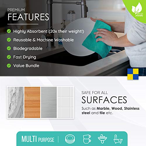 Swedish Dishcloth Cellulose Sponge Cloths - Bulk 10 Pack of Eco-Friendly No Odor Reusable Cleaning Cloths for Kitchen - Absorbent Dish Cloth Hand Towel (10 Dishcloths - Assorted)