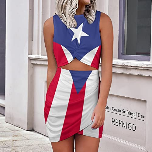 Elegant Casual Skirt Puerto Rico Flag Girls Summer Sunny Beach Dress S2