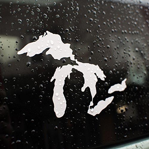 Image of Great Lakes Sticker Michigan Car Decal Premium Heavy-Duty Waterproof Vinyl for Bumpers, Windows, Laptops, Water Bottles or Coolers (White, 4.75 inch Wide)