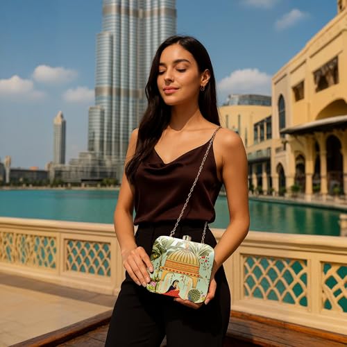 Image of Artklim Multicolour Printed Trendy Box Clutch for Women & Girls - Hard Case Sling Purse - Casual & Brunch Handbag with Detachable Chain Strap - Gift for Woman