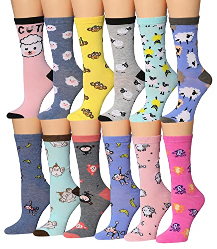 Image of Tipi Toe Women's Fun Patterned Dress Socks, 12-Pack Lightweight Colorful Crew Socks, Casual Novelty Assorted Designs