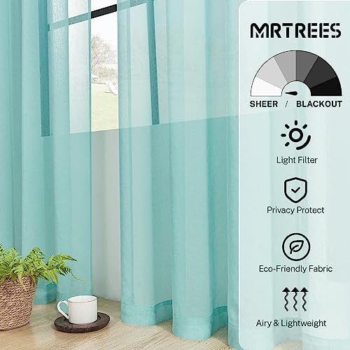 Mrtrees Sheer Curtains 63 Inches Long Aqua Blue Living Room Curtain Sheers Bedroom Voile Panels Transparent Drapes Rod Pocket Light Filtering Window Treatments 2 Panels #TOP1