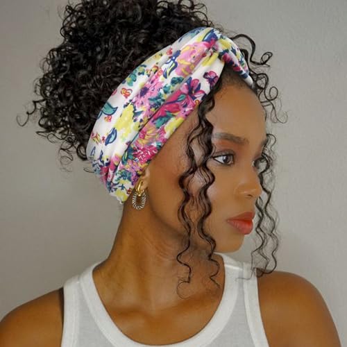 Image of DRESHOW 4 Pack Boho Non-Slip Headbands for Women Girls Yoga Workout Running Knotted Turban Floral Elastic Head Wrap