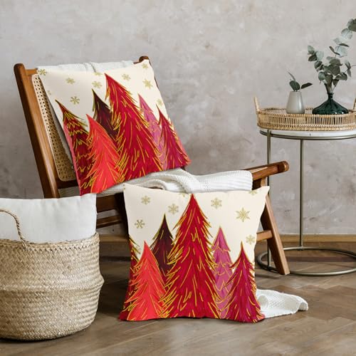 Red-Christmas-Pillow-Covers-18×18-Inch-Set-of-2-Santa-Tree-Gold-Snowflake-Xmas-Decorative-Square-Throw-Pillows-for-Couch-Winter-Holiday-Pillow-Cases-Farmhouse-Home-Decor-for-Sofa-Porch-Outdoor Red Christmas Pillow Covers 18×18 Inch Set of 2 Santa Tree Gold Snowflake Xmas Decorative Square Throw Pillows for Couch Winter Holiday Pillow Cases Farmhouse Home Decor for Sofa Porch Outdoor