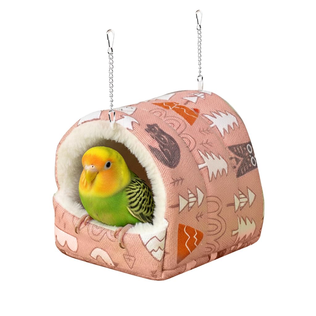 Qpets®Small Pet Winter Plush Hiding House Hanging Cage Play House, Cartoon Cozy Bird Nest Cave, Warm Sleeping Bed for Birds, Hamsters, and Small Animals, with 2 Metal Chain, 19x18cm-image-5