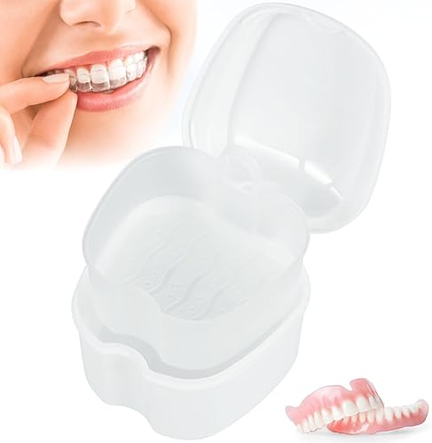 Miniatura 3 de SAEHAEYEE Estuche de dentadura para dentadura postiza, caja de almacenamiento de dientes falsos con cesta de enjuague, caja de almacenamiento