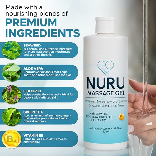 Image of Nuru Massage Gel 16.9 fl oz, Organic Aloe Vera, Water Based, Body-to-Body | Body-to-body massage oil alternative. Organic aloe vera, seaweed, green tea, licorice & vitamin B5. Paraben free.