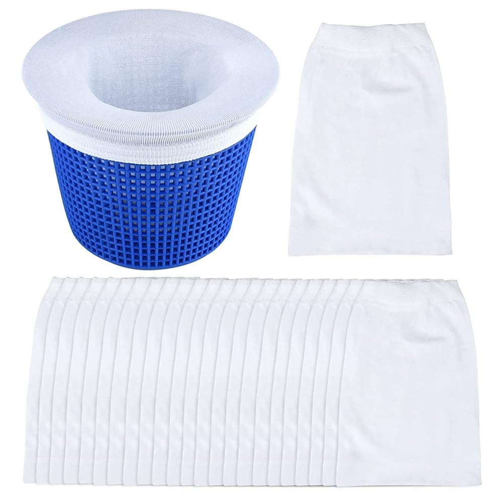 Lot de 100 chaussettes de skimmer de piscine pour filtre de piscine, paniers filtrants et skimmer pour filtrer la saleté et les feuilles, système de filtration, filtre à panier blanc