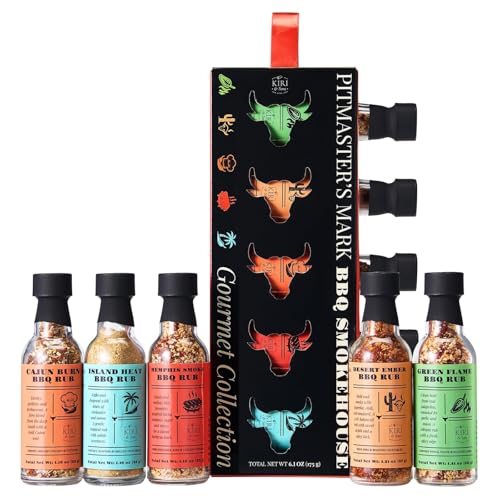 Smokehouse Pitmasters BBQ Rubs Gift Set – 5 Gourmet Seasoning Blends Including Cajun, Caribbean, Memphis, Southwest | Barbecue Spice Collection for Grilling & Smoking | Great Gift for Dads, Husbands