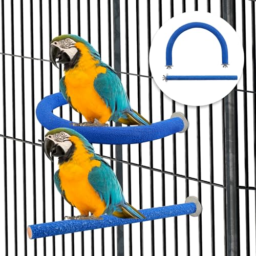 Image of 2 Pcs U Shape Parrot Perch, Rough-Surfaced Sands Parrot Perch, Blue Large Bird Perches for Parrots Cage