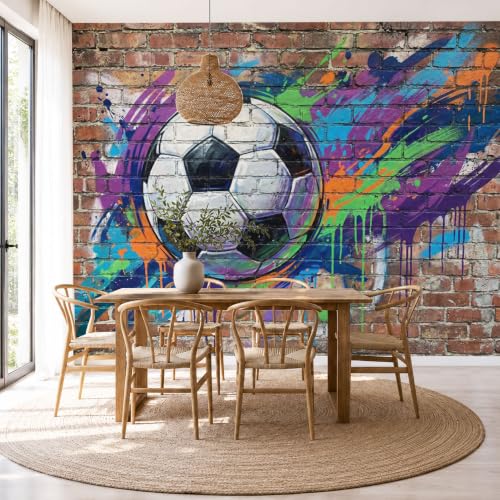 Papier peint panoramique football 250x175cm style graffiti de rue briques rouges pour salon - 5