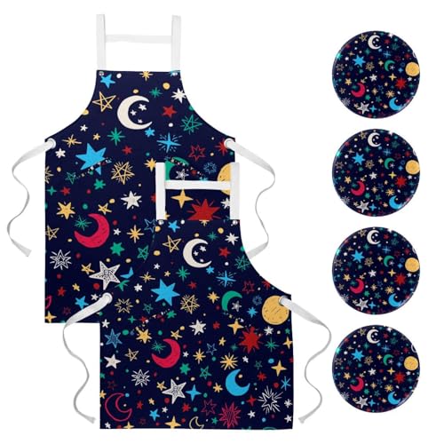 Tablier de serveuse galaxie lot de 2 avec broches pour restaurant et travail