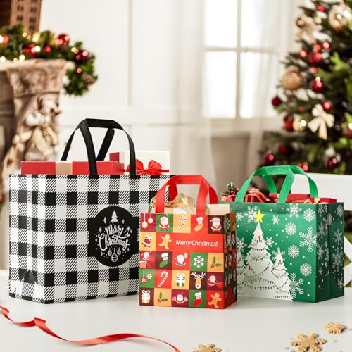 YANGTE 20 Pack Christmas Gift Bags Assorted Sizes, Reusable Tote Bags with Handle, Includes 4 Large 8 Medium 8 Small Non-Woven Christmas Bags for Xmas Party Favors - image 7