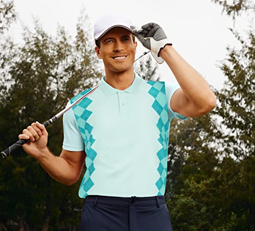 Mens Bowling Shirts Casual Polo Shirts Quick Dry Short Sleeve Golf T Shirt Performance Moisture Wicking Tennis Tops Xl Blue Green #TOP1