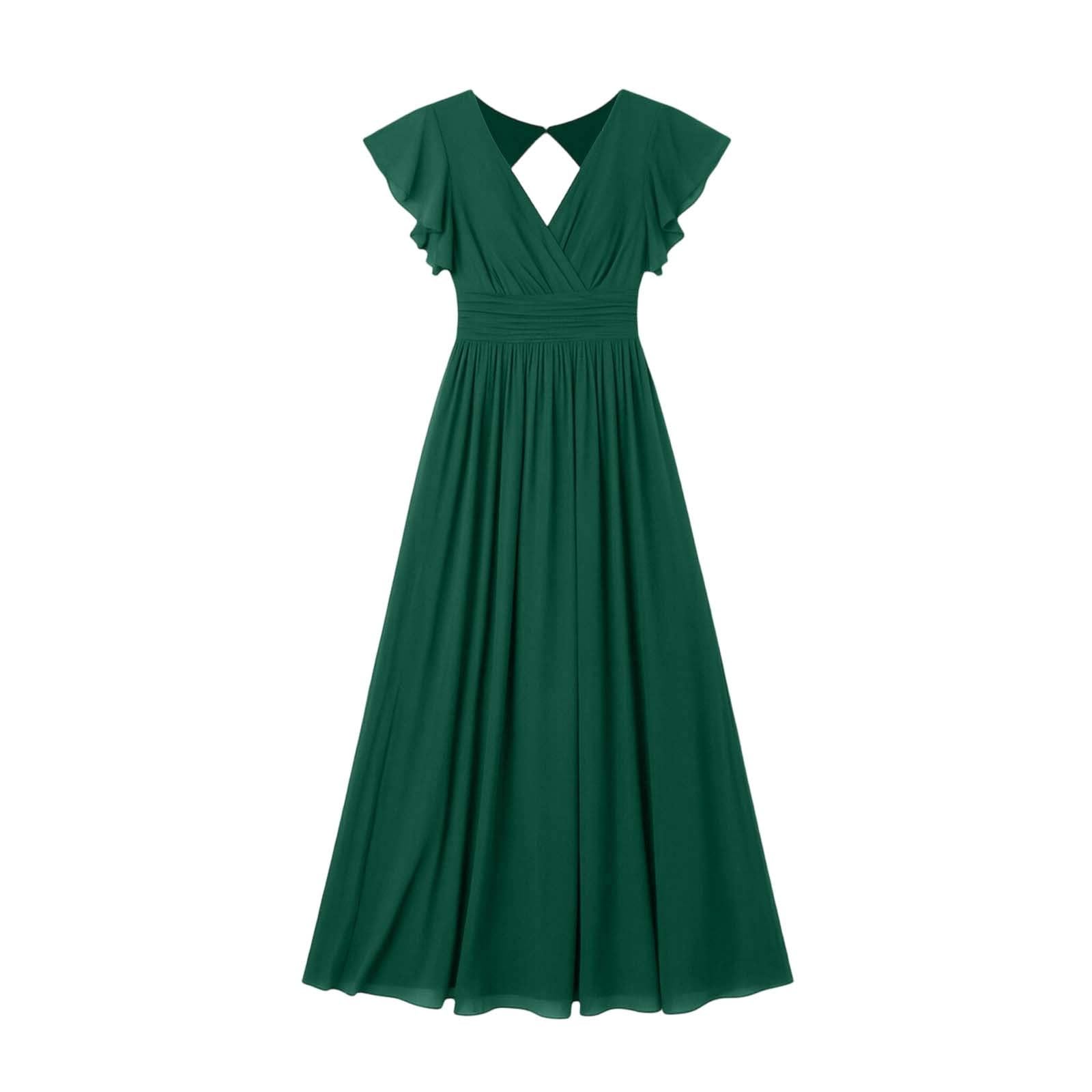 Vestido de invitado profundo con cuello en V mangas con volantes Falda de Trapecio Sexy Noche Elegante Oficina Cómodo Curvy Vestido Sexymujer Hard Vestidos de Dama de Honor para Bodas Cóctel