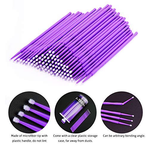 Surplex 400 Stück Wattestäbchen, Microbrush Microbürstchen Reinigungsstäbchen zur Minipinsel Wimpernverlängerung Zubehör, für Makeup(Lila)