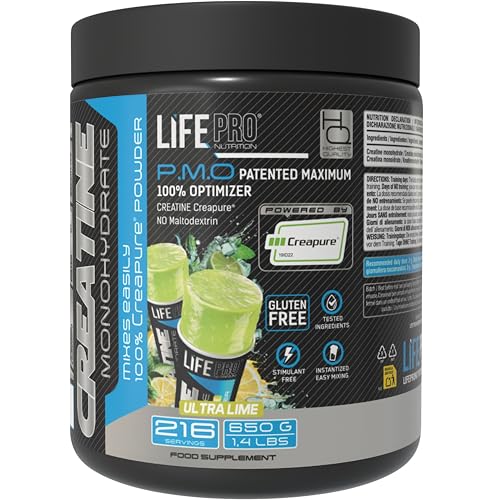 Creatina Monohidratada Creapure Life Pro 650g – Sabor Ultra Lime – Creatina Micronizada Pura, Hasta 216 Tomas – Sin Gluten, Para Fuerza, Energía y Recuperación Muscular – Calidad Alemana Garantizada