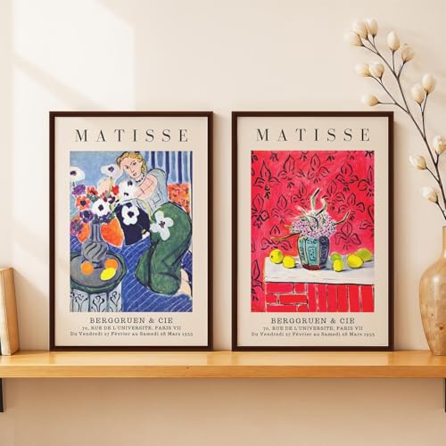 Image of SoulAbiti Woman with a Flower - 1921 & Still Life with Lemons - 1943 Framed Wall Art Print Set of 2 12x18 inch Dark Brown Frame Plexi-Glass Famous Paintings Home Living Room Bedroom Office Decor