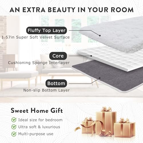 9x12 Large White Fluffy Area Rugs for Living Room, Soft Big Plush Shag Rug for Bedroom, Cozy Fuzzy Shaggy Rugs for Nursery Kids Girls Boys Room, Dorm, Home Decor, Non-Slip Modern Indoor Floor Carpet