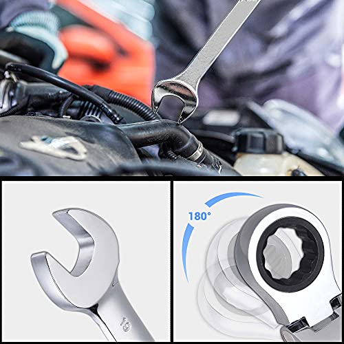 Yescom 12Pcs Combination Wrench Set 8-19Mm Metric Gear Ring Ratcheting Spanner Bike Auto Hand Tools Flexhead #TOP4