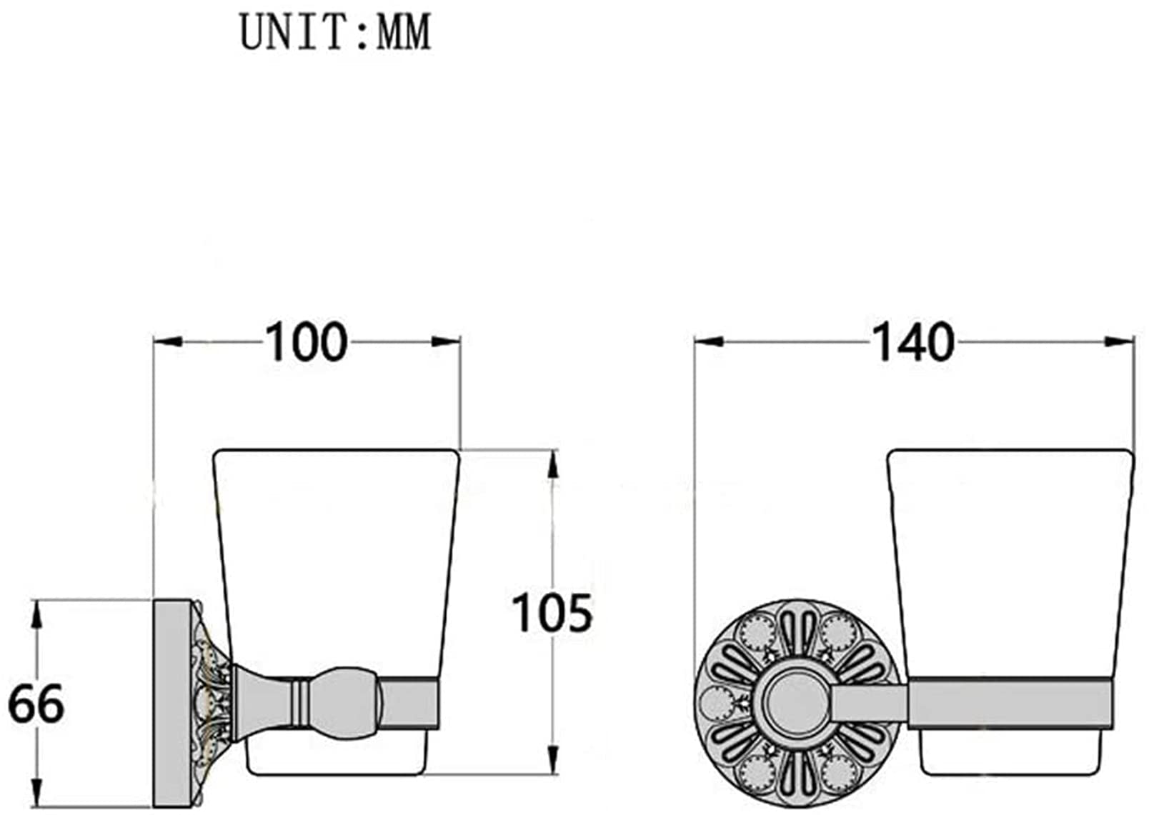 Taza de cerámica Portavasos para cepillos de dientes, Portacepillos de dientes individual Patrón tallado Ideal para accesorios de baño Montaje en pared de bronce antiguo negro Hecho de latón Juego de