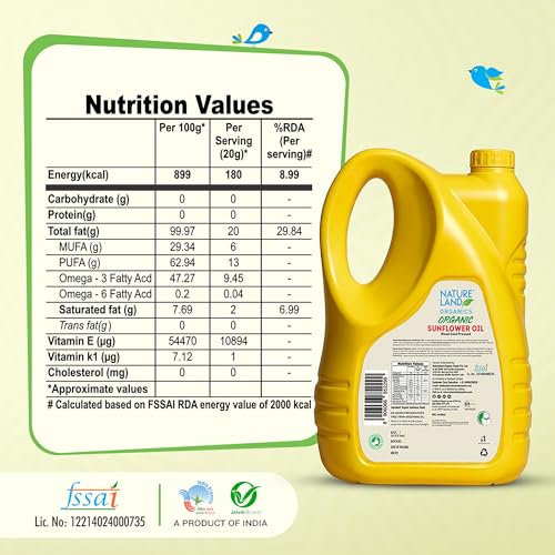 Image of Natureland Organics Sunflower Oil 5 Ltr - Cold Pressed