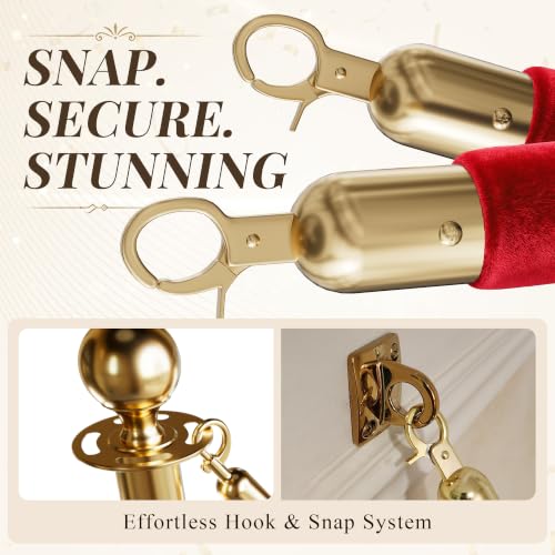 Image of 2PCS Red Velvet Stanchion Ropes 5 Ft Crowd Control Ropes Barrier with Gold Hooks for Party Supplies,Photobooth Accessories, Prom,Birthday,Business,Wedding, Museums