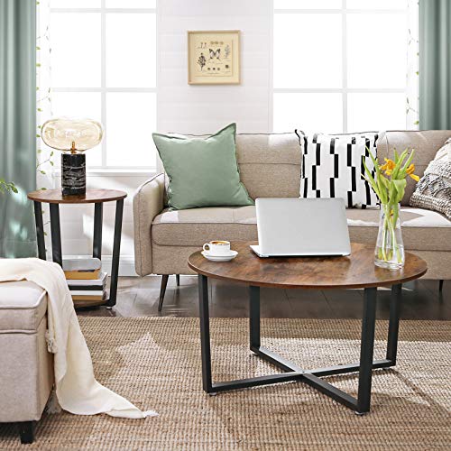 Vasagle Round End Table With Storage Shelf, Side Tray For Small Space, Easy Assembly, Accent Furniture With Steel Frame, 19.7 X 19.7 X 22.4 (50 X 50 X 57 Cm), Rustic Brown #TOP4