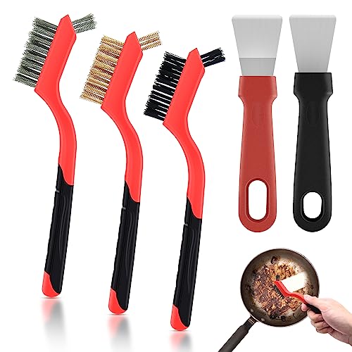 Image of Wire Brush Set, 5 Pack Small Stainless Steel /Brass /Nylon Brushes for Cleaning Rust, Welding Slag and Different Types of Dirt, Paint