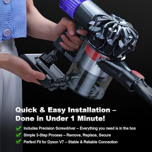 Image of 10000mAh 21.6V Battery Replacement for Dyson V7, 45 Min Runtime, Compatible with SV11 V7 Animal Motorhead Trigger Absolute Fluffy Car+Boat, Tool-Free Swap Clip & Switch Lock, 2-Yr Warranty