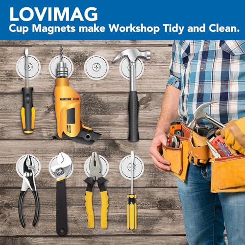 Image of LOVIMAG Strong Neodymium Rare Earth Magnets, 150LBS-12 Pack | Heavy Duty Cup Magnet with Countersunk and Screws for Tool Room, Kitchen Doors, Wall Mounting, Office