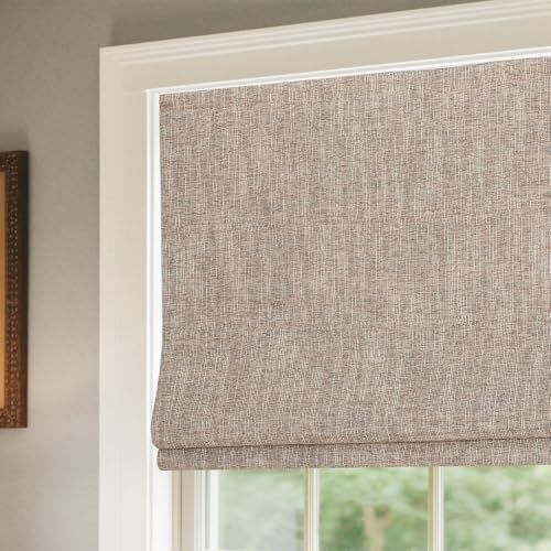Sunbox Cordless Roman Shades, Custom Size Privacy Window Treatments, Roman Blinds for Home Windows, Living Room, French Doors, Bedroom, Linen Camel