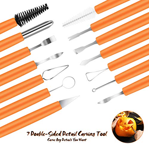Lilpartner 13 PCS Pumpkin Carving Tools Kit with Non-slip Handle Heavy Duty Stainless Steel Carver Halloween Pumpkin Carving Set with 2 Candles and 6 Papers Engraving Templates - Thumbnail 3
