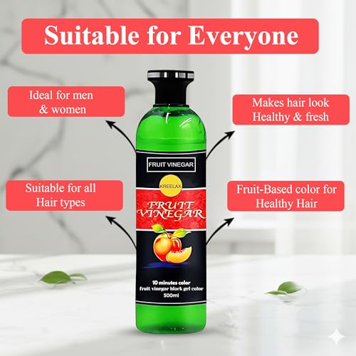 Image of Fruit Vinegar Hair Colour Black Ammonia Free | Gel Hair Color for Men and Women Instant Coloring in 10 Minutes Hair Black | Hair Dye with Natural Shine (500ml x 2)